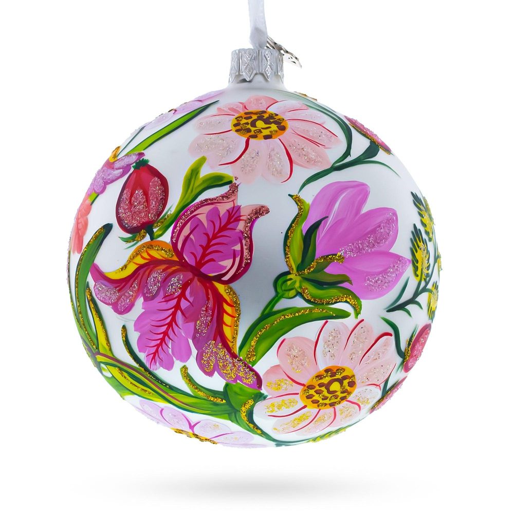 Irises And Cosmeya Flowers Glass Ball Ornament  |   Flowers Flowers Flowers