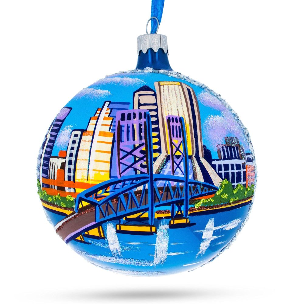 Jacksonville, Florida, Usa Glass Ball Christmas Ornament 4 Inches  |   Travel Ornaments Travel