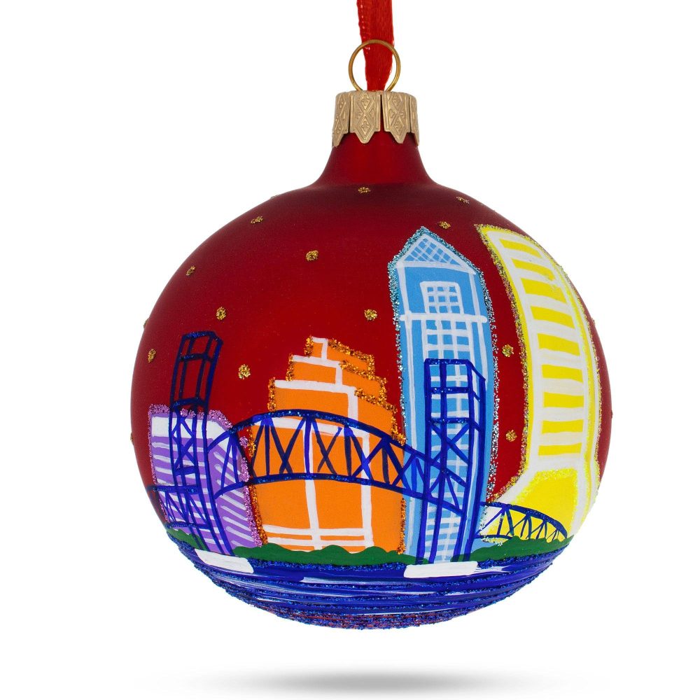 Jacksonville, Florida, Usa Glass Christmas Ornament 3.25 Inches  |   Travel Ornaments Travel