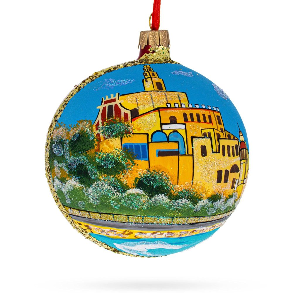 Jaffa Old City, Tel Aviv, Israel Glass Ball Christmas Ornament 4 Inches  |   Travel Ornaments Travel