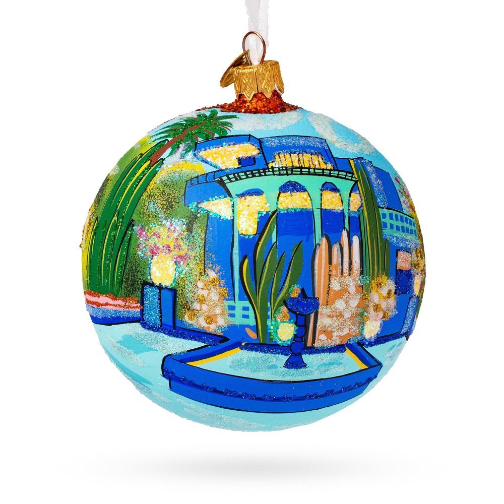 Jardin Majorelle, Marrakesh, Morocco Glass Ball Christmas Ornament 4 Inches  |   Travel Ornaments Travel