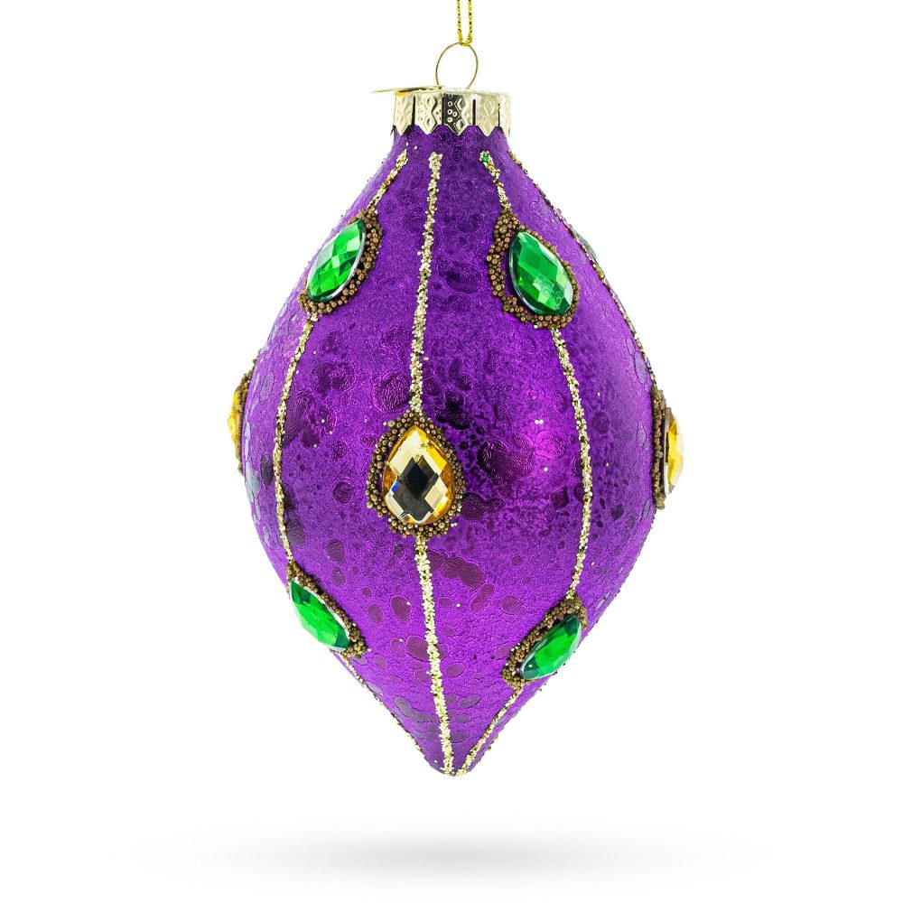 Jeweled-Accent Purple Rhombus Finial Glass Christmas Ornament  |   Couturier Couturier Couturier