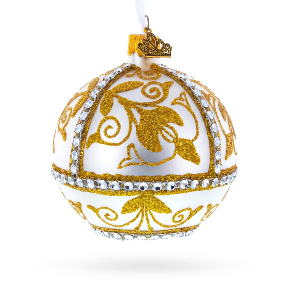 Jeweled Golden Chandelier On Silver Glass Ball Christmas Ornament 3.25 Inches  |   Couturier Couturier Couturier