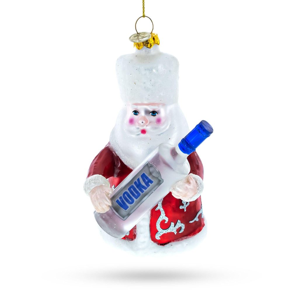 Jolly Santa With Vodka Bottle Blown Glass Christmas Ornament  |   Personalized Ornaments Personalized