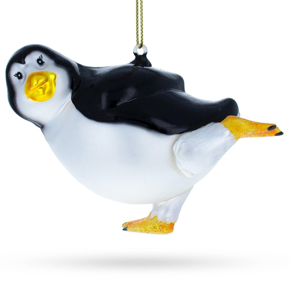 Joyful Penguin Dancing Blown Glass Christmas Ornament  |   Animals Animals Animals