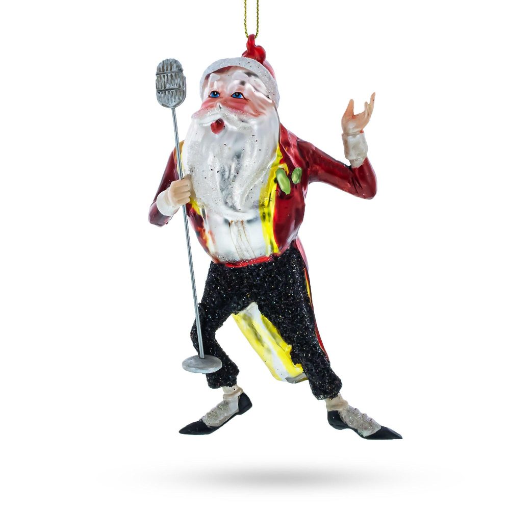 Joyful Singing Santa Blown Glass Christmas Ornament  |   Santa Ornaments Santa