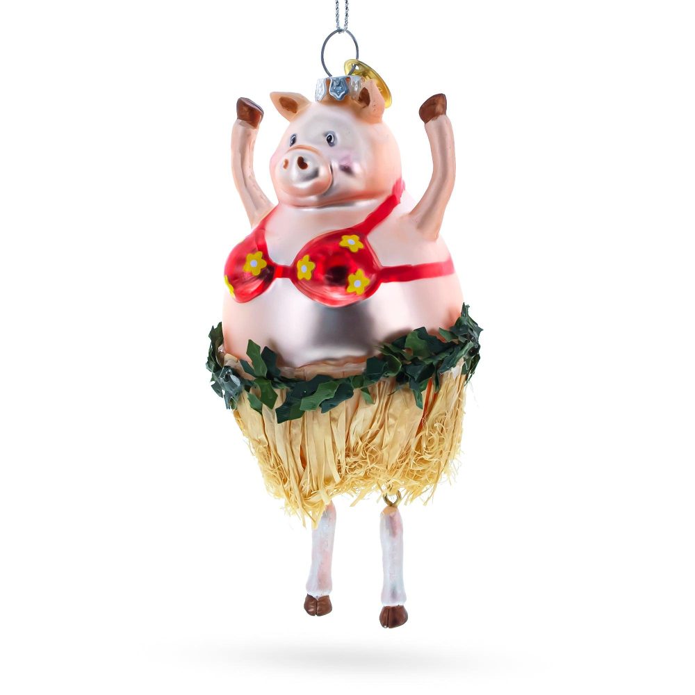 Jubilant Pig Dancing In A Bra Blown Glass Christmas Ornament  |   Animals Animals Animals