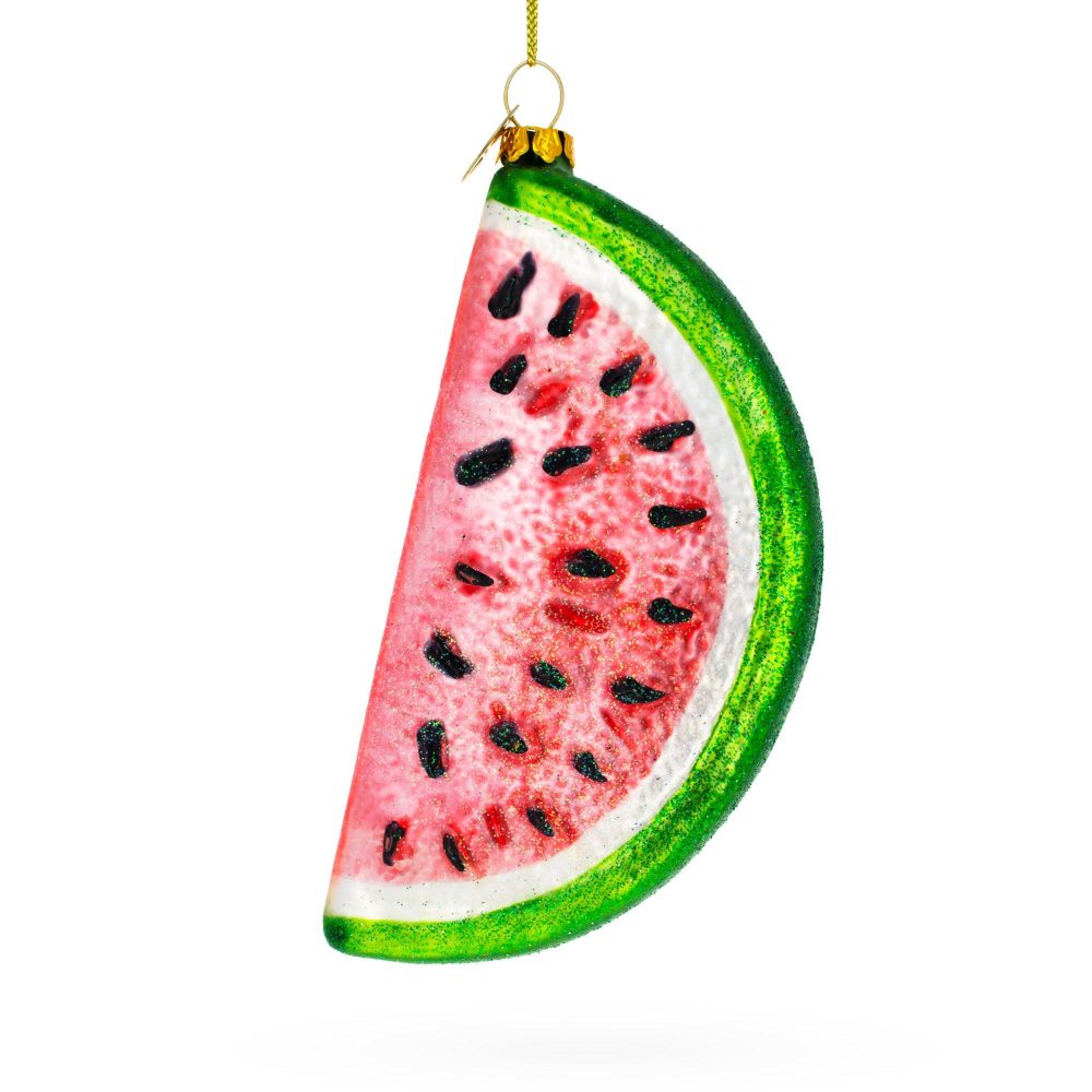 Juicy Watermelon Slice Blown Glass Christmas Ornament  |   Food Food Food