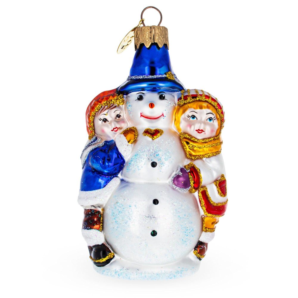 Kids Making Snowman Mini Glass Christmas Ornament  |   Snowmen Ornaments Snowmen