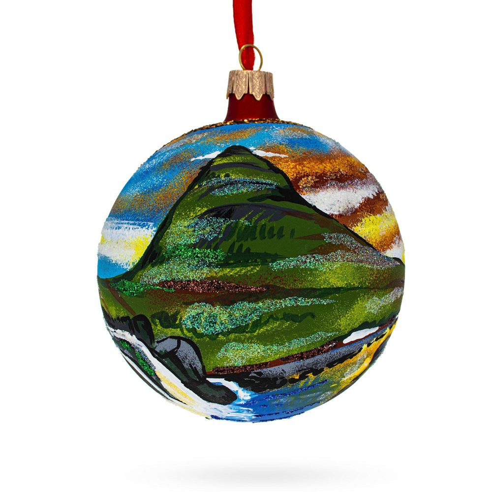 Kirkjufell Mountain, Iceland Glass Ball Christmas Ornament 4 Inches  |   Travel Ornaments Travel