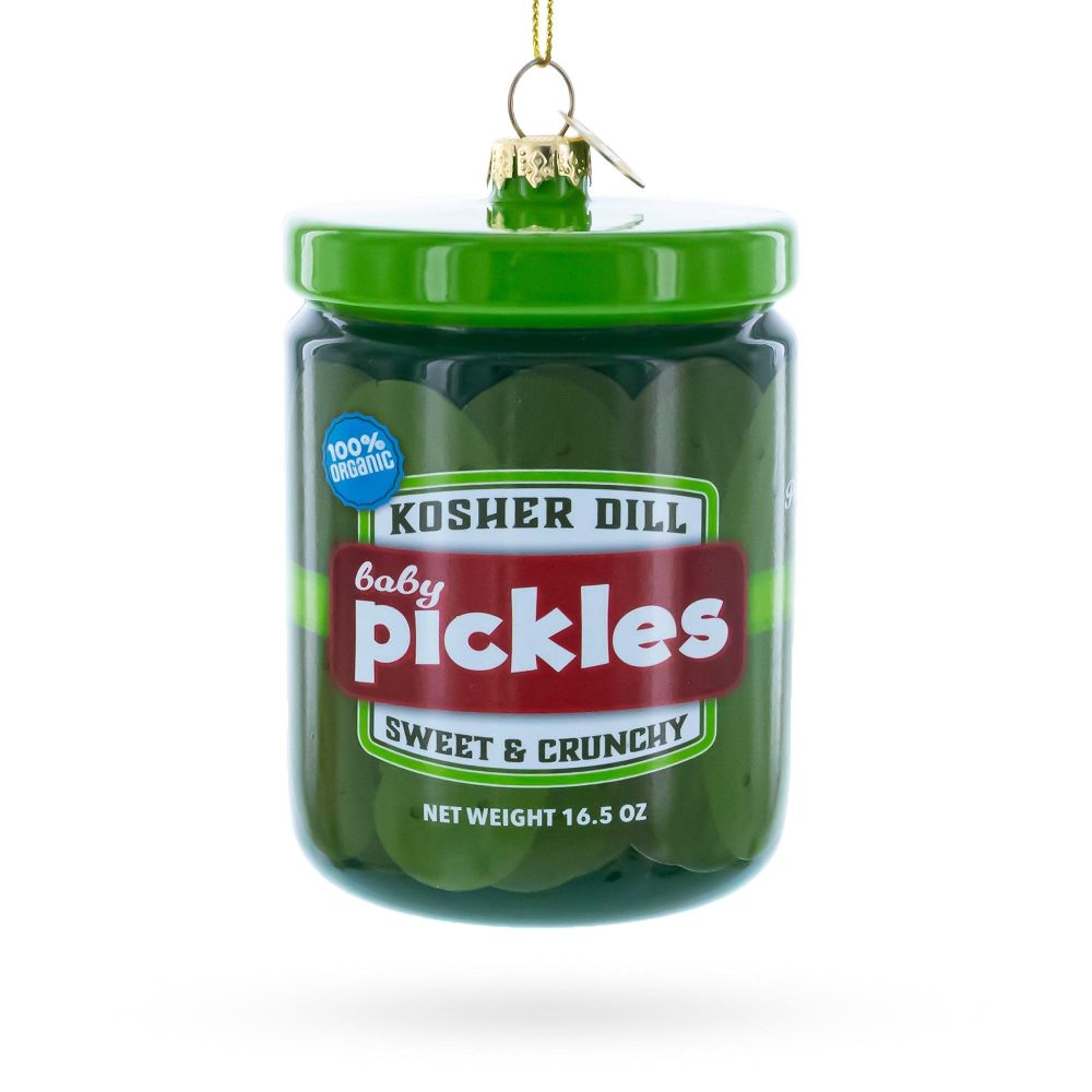 Kosher Dill Pickles Blown Glass Christmas Ornament  |   Food Food Food