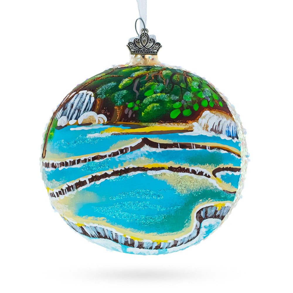 Kuang Si Waterfall, Laos Glass Ball Christmas Ornament 4 Inches  |   Travel Ornaments Travel