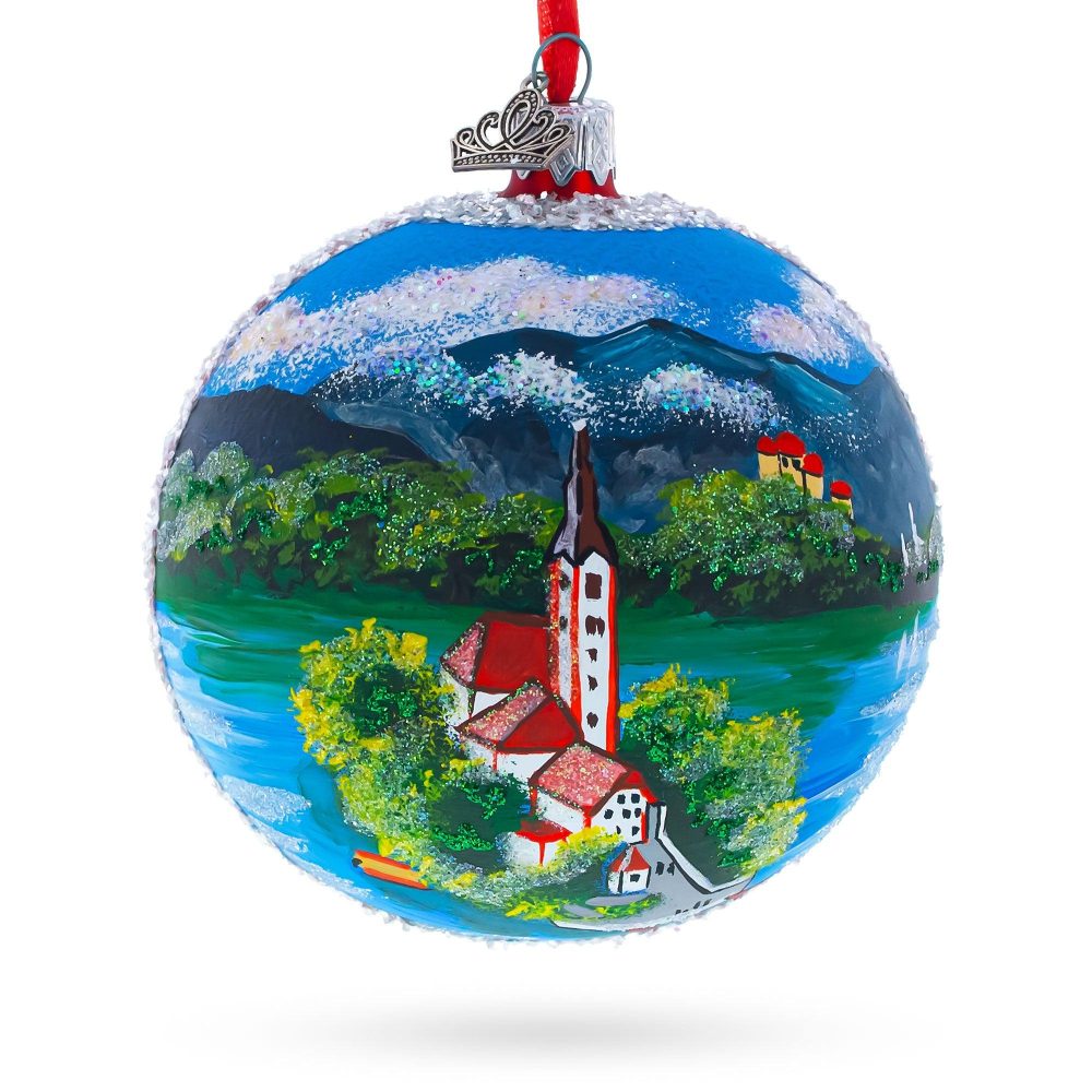 Lake Bled, Bled, Slovenia Glass Ball Christmas Ornament 4 Inches  |   Travel Ornaments Travel