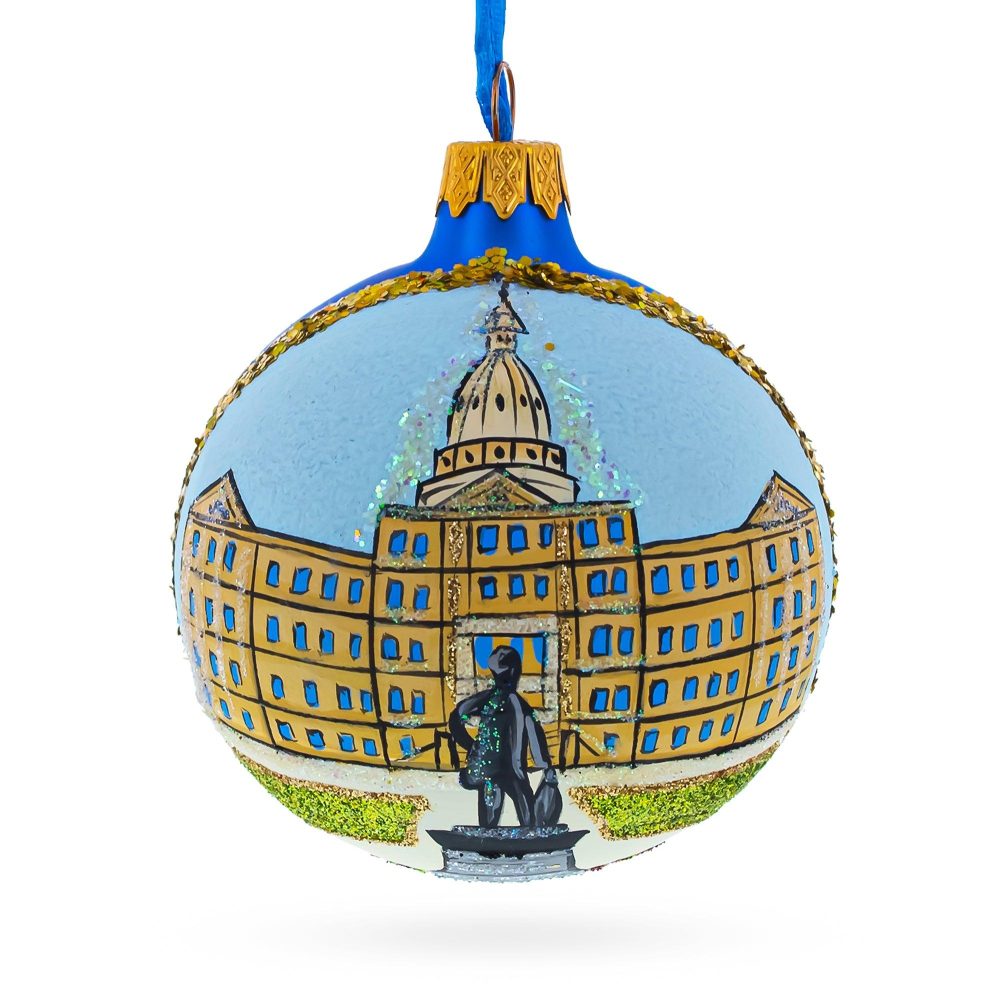 Lansing, Michigan, Usa Glass Ball Christmas Ornament 3.25 Inches  |   Travel Ornaments Travel