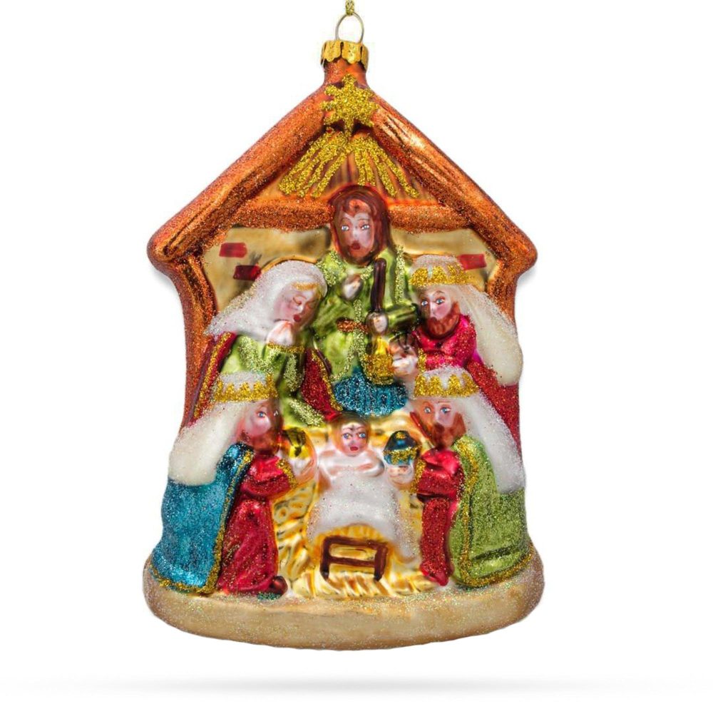 Large Nativity Scene Blown Glass Christmas Ornament  |   Religious Ornaments Ornaments Religious Ornaments