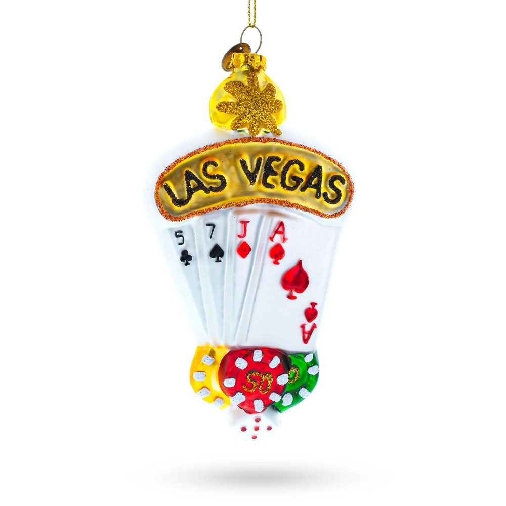 Las Vegas Casino With Playing Cards & Chips Blown Glass Christmas Ornament  |   Hobby Hobby Hobby