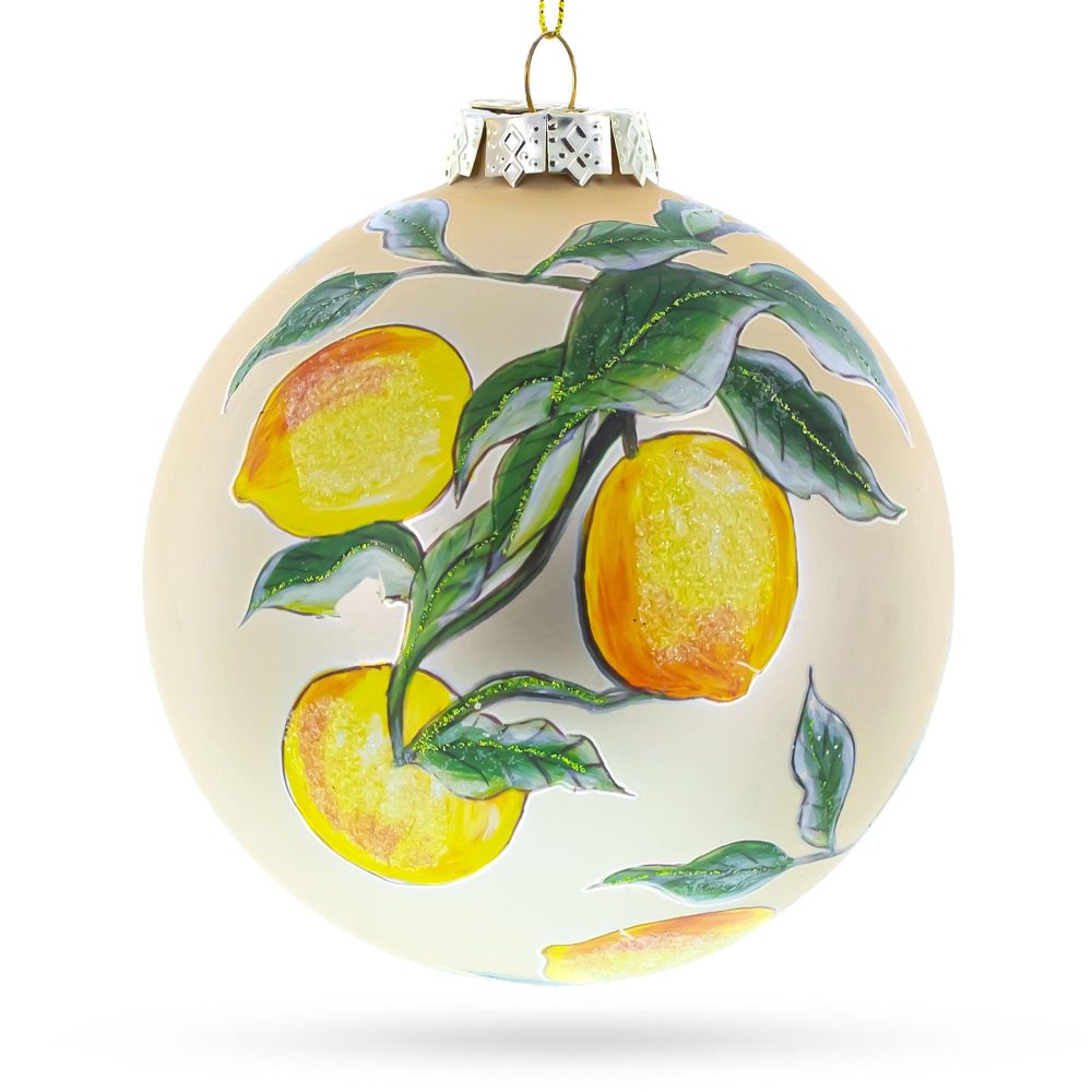 Lemons On A Tree Branch Blown Glass Christmas Ornament  |   Food Food Food