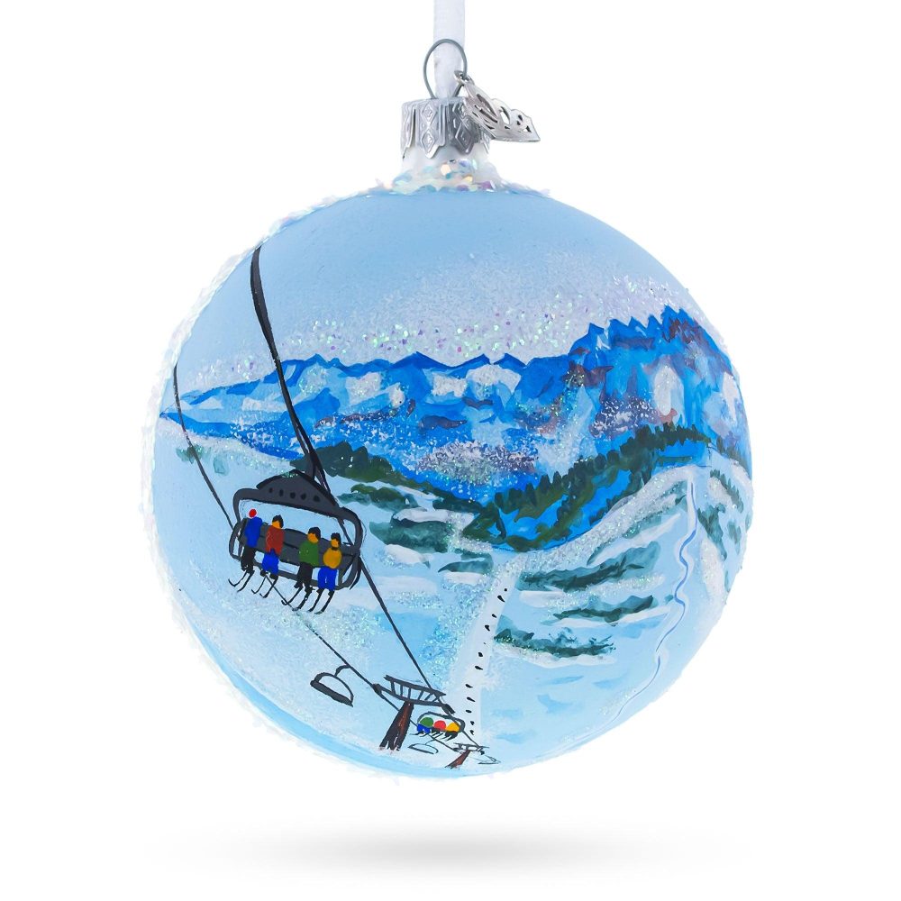 Les Portes Du Soleil Ski Resort, Switzerland And France Glass Christmas Ornament  |   Travel Ornaments Travel