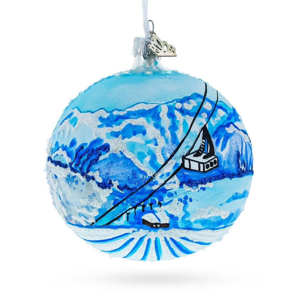 Les Trois Vallees Ski Resorts, France Glass Ball Christmas Ornament 4 Inches  |   Travel Ornaments Travel