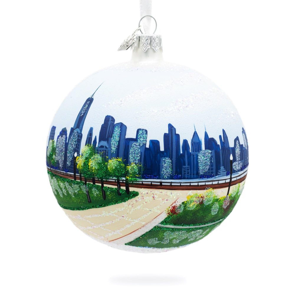 Liberty State Park, Jersey City, New Jersey, Usa Glass Ball Christmas Ornament 4 Inches  |   Travel Ornaments Travel