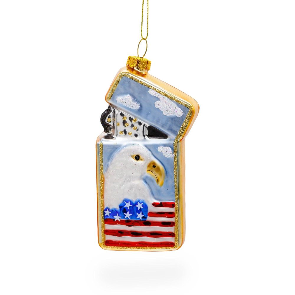 Lighter With Usa Flag And Eagle Blown Glass Christmas Ornament  |   Patriotic Ornaments Patriotic