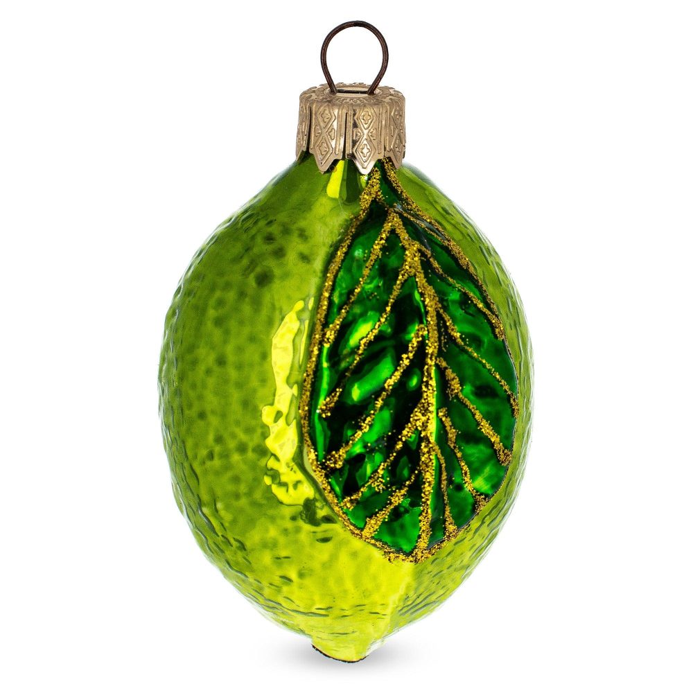 Lime With Shiny Leaf Mini Glass Christmas Ornament  |   Food Food Food