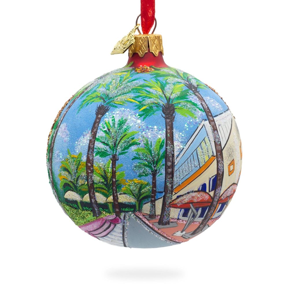 Lincoln Road, Miami, Florida, Usa Glass Ball Christmas Ornament 3.25 Inches  |   Travel Ornaments Travel