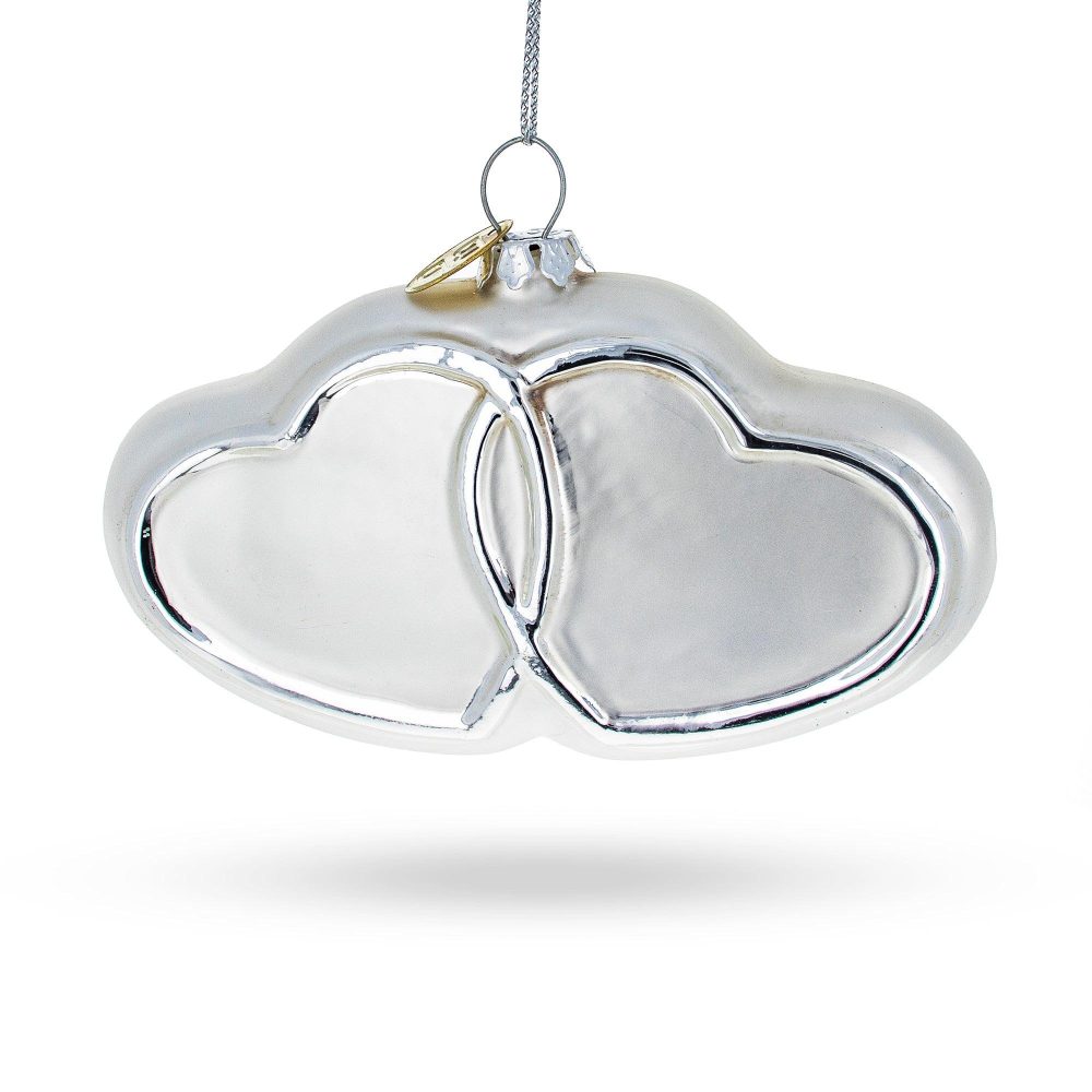 Linked Silver Hearts Blown Glass Christmas Ornament  |   Love Love Love