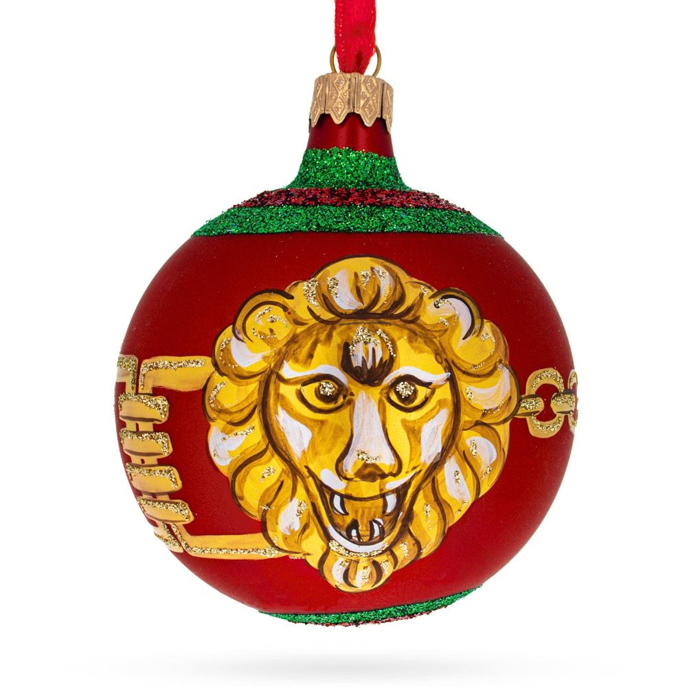 Lion-Head Design Glass Ball Christmas Ornament By Florence Designer 3.25 Inches  |   Couturier Couturier Couturier