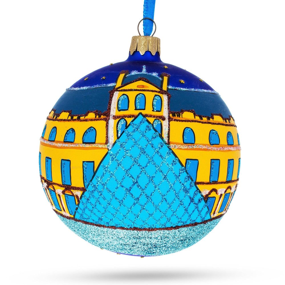 Louvre Museum, Paris, France Glass Ball Christmas Ornament 4 Inches  |   Travel Ornaments Travel