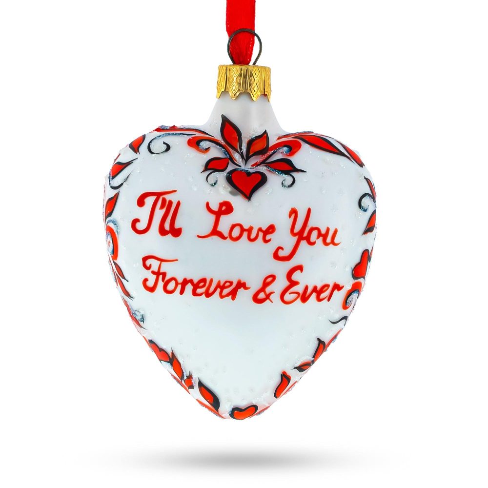 Love You Forever Red Heart Valentine’S Glass Ornament  |   Hearts Hearts Hearts