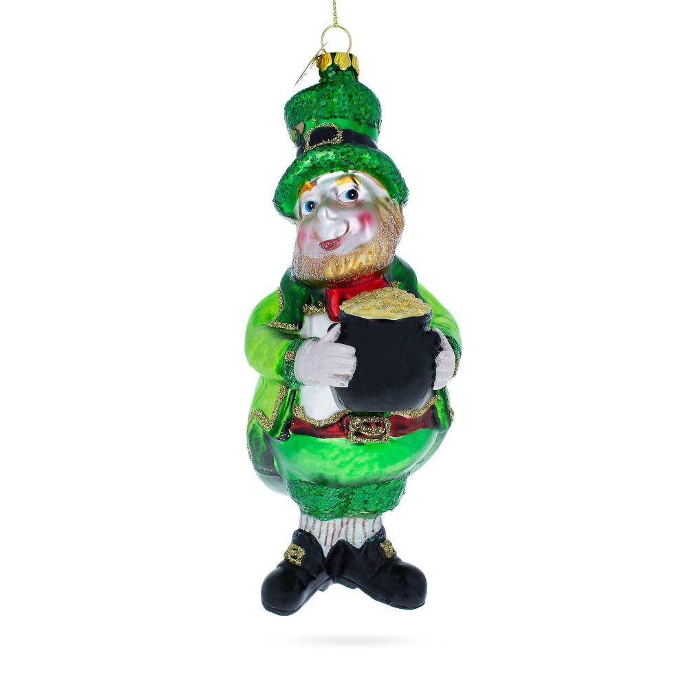 Lucky Leprechaun With Pot Of Gold Glass Christmas Ornament  |   Occasions Occasions Occasions