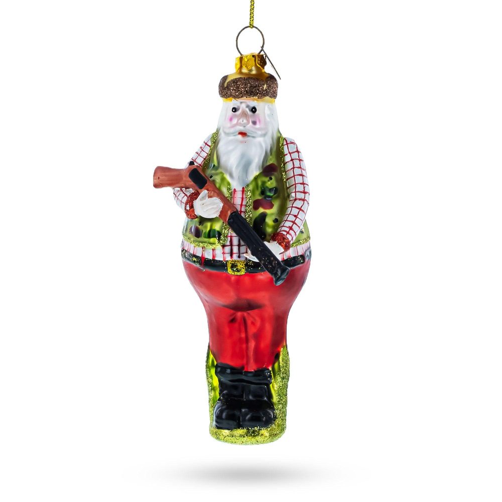 Lumberjack Hunter Santa Blown Glass Christmas Ornament  |   Hobby Hobby Hobby