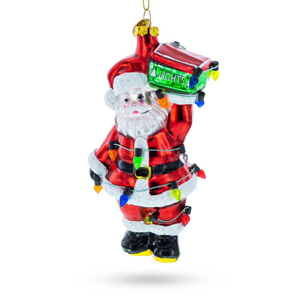 Luminous Santa With Festive Lights Glass Christmas Ornament  |   Personalized Ornaments Personalized