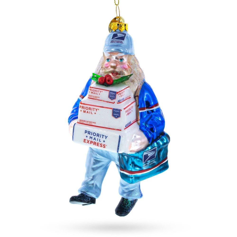 Mailman Delivering Priority Mail Glass Christmas Ornament  |   Occupations Occupations Occupations