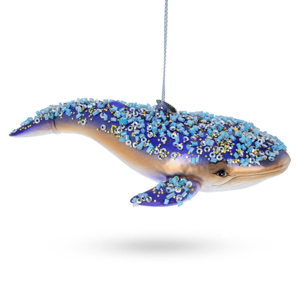 Majestic Blue Whale Blown Glass Christmas Ornament  |   Animals Animals Animals