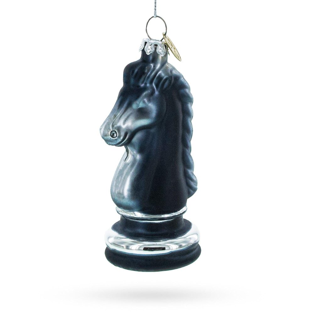 Majestic Chess Black Knight Blown Glass Christmas Ornament  |   Hobby Hobby Hobby