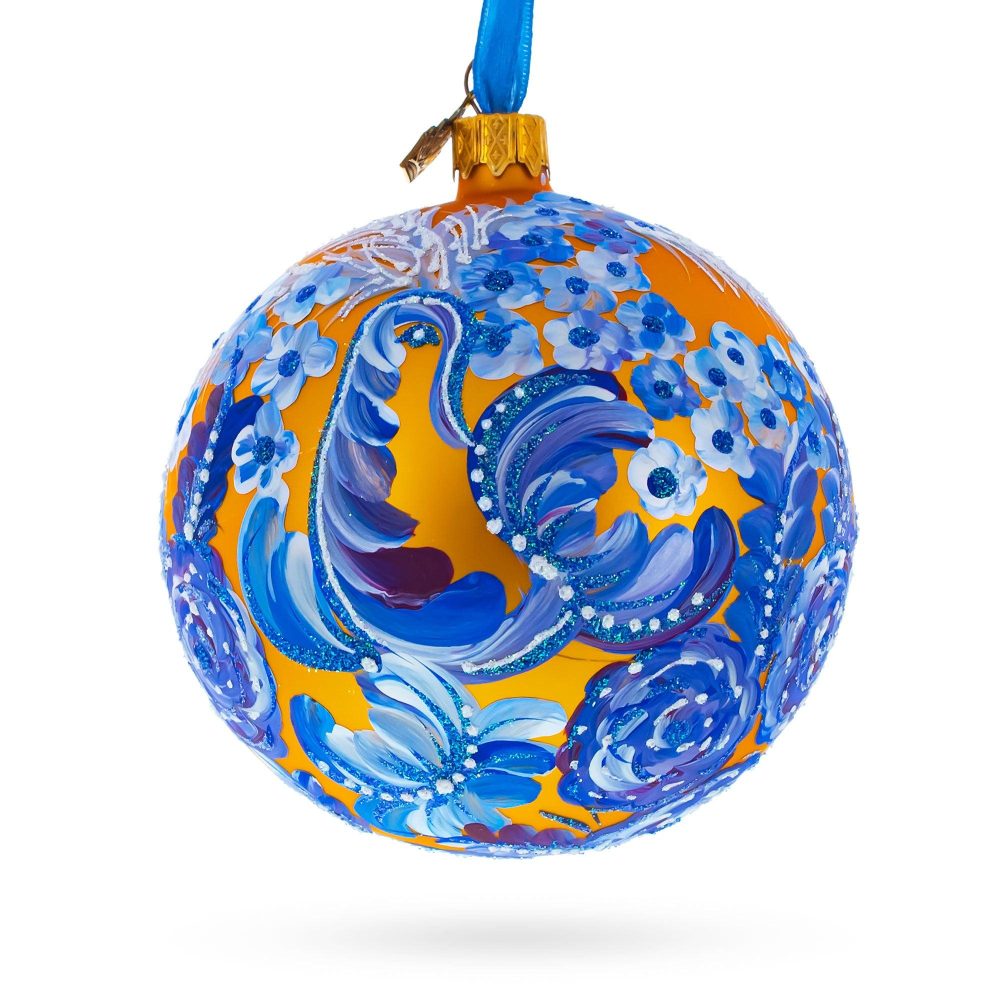 Majestic Firebird Amidst Hyacinth Flowers Blown Glass Ball Christmas Ornament  |   Flowers Flowers Flowers