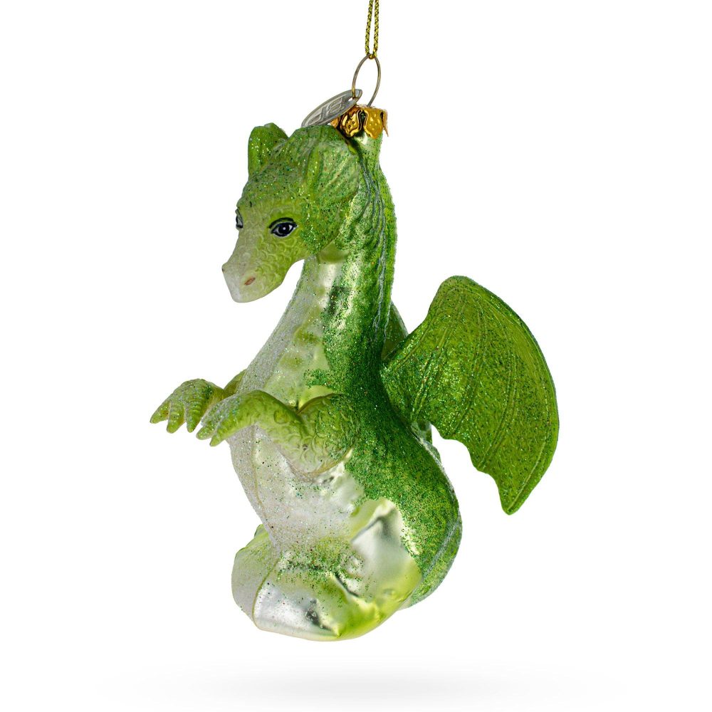 Majestic Flying Green Dragon Blown Glass Christmas Ornament  |   Fairy Tales Fairy Tales Fairy Tales