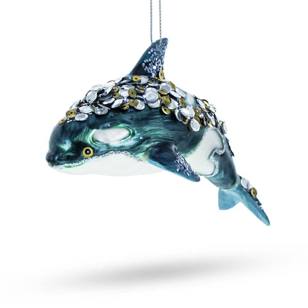 Majestic Orca Whale Blown Glass Christmas Ornament  |   Animals Animals Animals