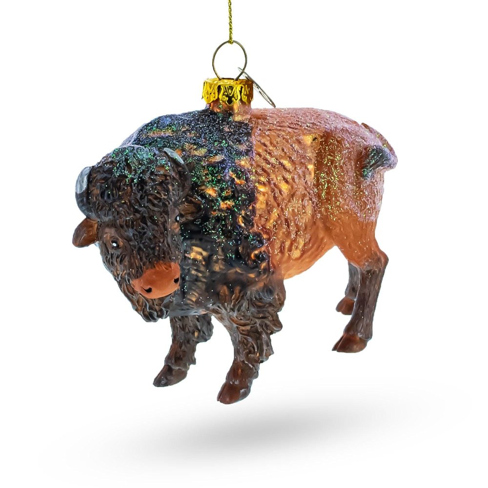 Majestic Walking Bison Blown Glass Christmas Ornament  |   Animals Animals Animals