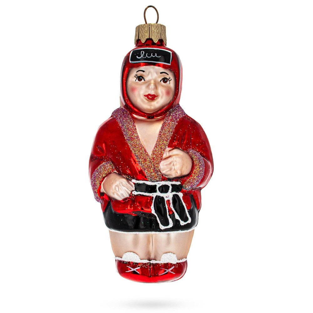 Martial Arts Wrestler In Red Costume Mini Glass Christmas Ornament  |   Sports Ornaments Sports