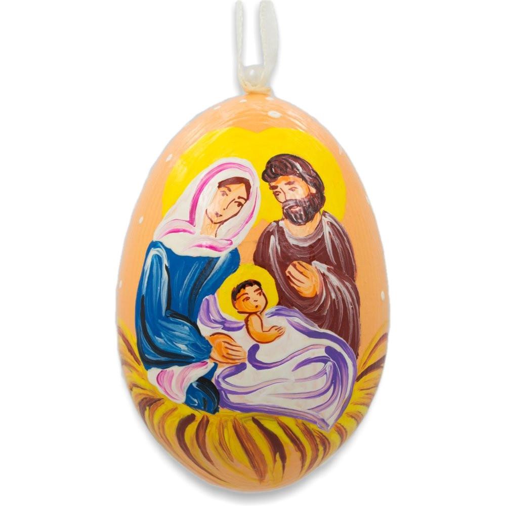 Mary And Joseph Admiring Jesus Wooden Christmas Ornament 3 Inches  |   Religious Ornaments Ornaments Religious Ornaments