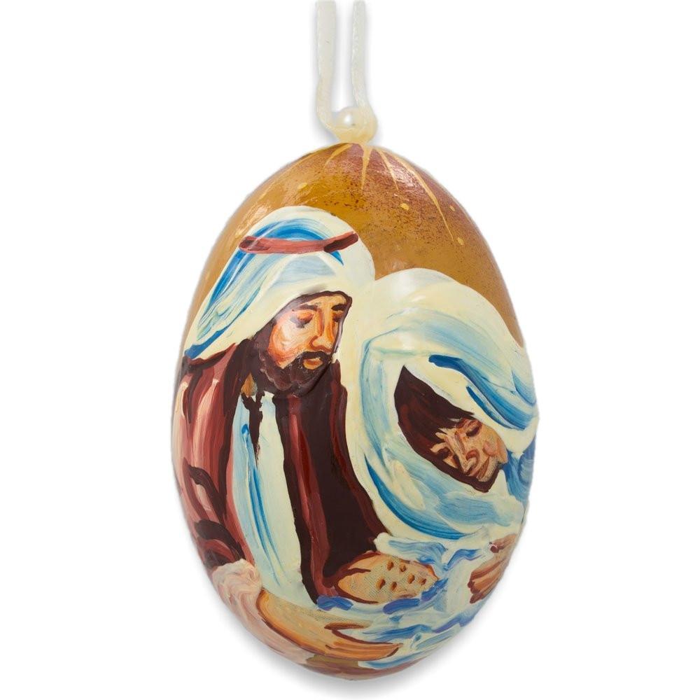 Mary With Joseph Overlooking Jesus Wooden Christmas Ornament 3 Inches  |   Religious Ornaments Ornaments Religious Ornaments