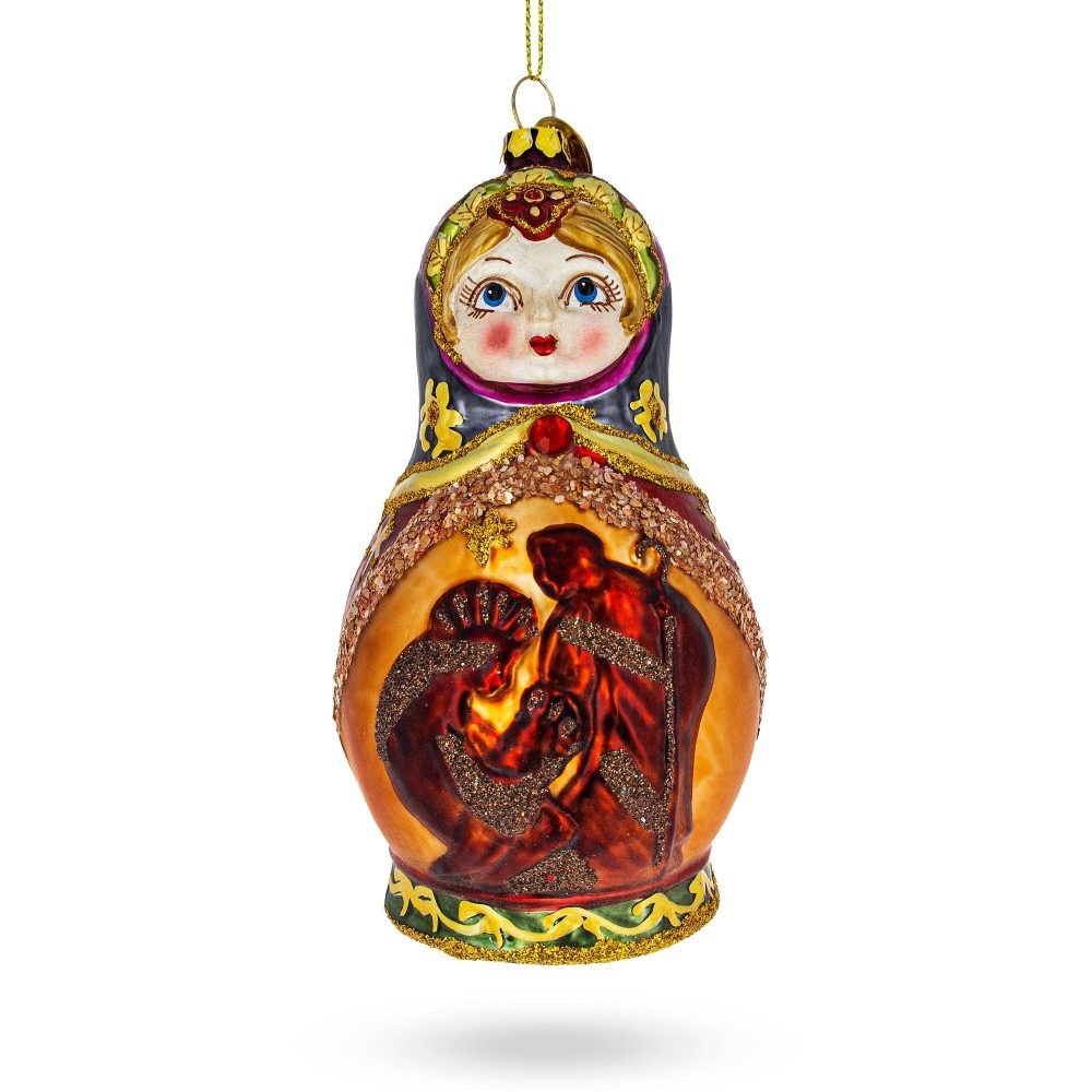 Matryoshka Doll With Nativity Scene Blown Glass Christmas Ornament  |   Religious Ornaments Ornaments Religious Ornaments