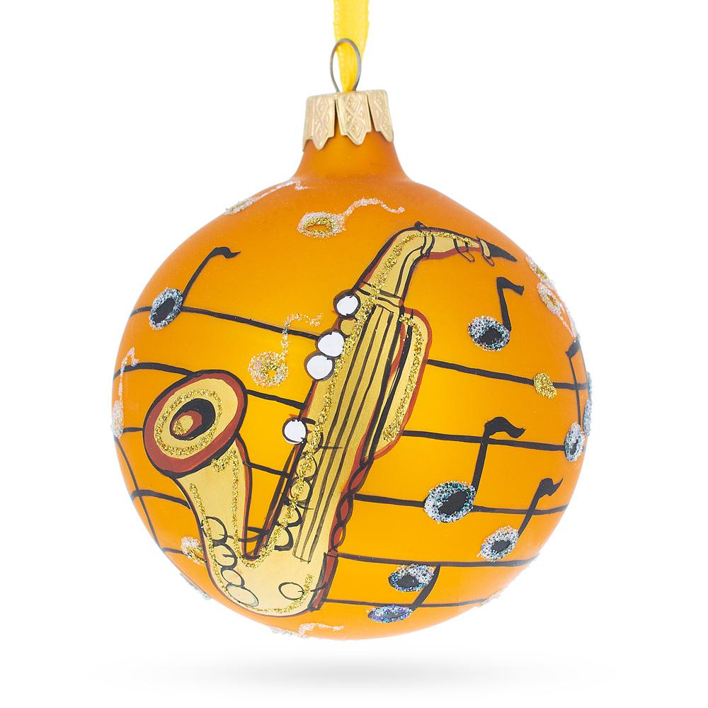 Melodic Saxophone Music Lover Blown Glass Ball Christmas Ornament 3.25 Inches  |   Music Music Music