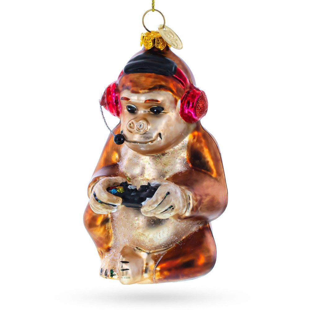 Monkey Video Gamer Blown Glass Christmas Ornament  |   Animals Animals Animals