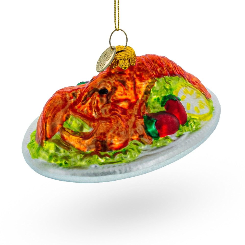 Mouthwatering Red Lobster Plate Glass Christmas Ornament  |   Food Food Food