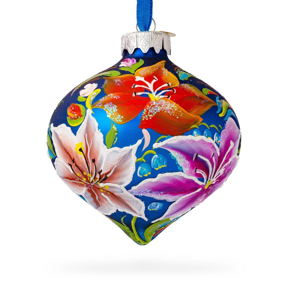 Multicolored Lilies Glass Onion Finial Christmas Ornament  |   Finials Finials Finials