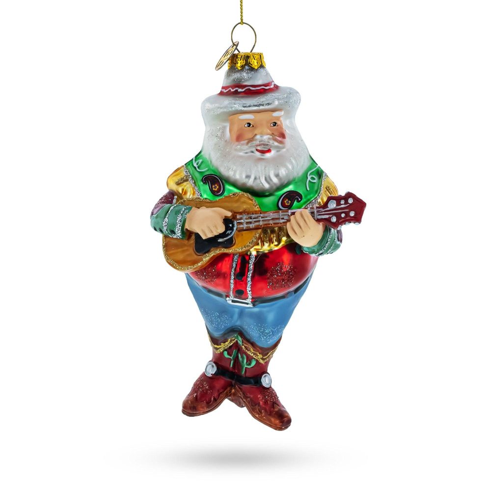 Musical Santa Strumming Guitar Glass Christmas Ornament  |   Personalized Ornaments Personalized